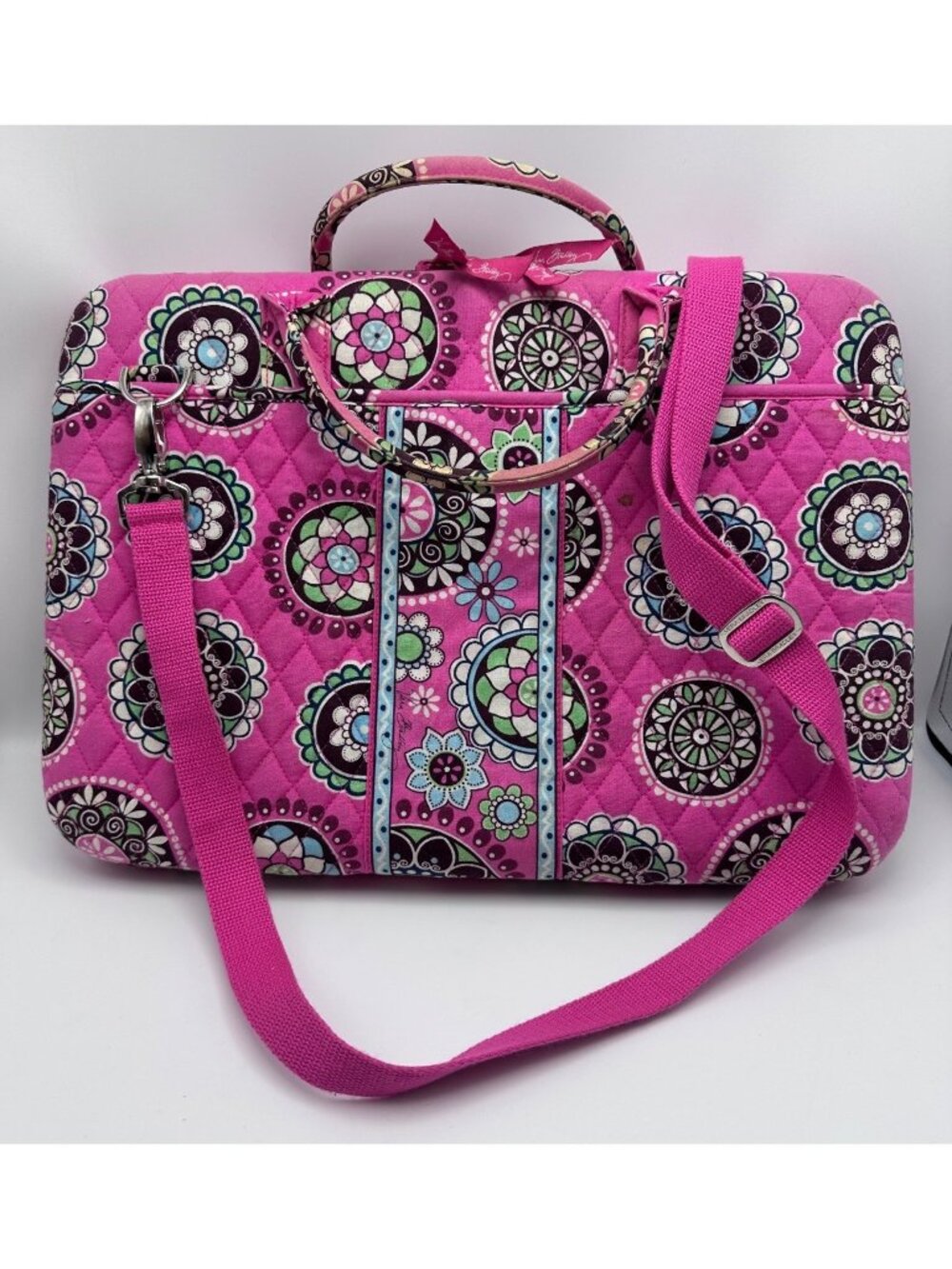 Vera Bradley Cupcakes Pink Circle Floral Quilted Laptop Case Adjustable Strap Ha